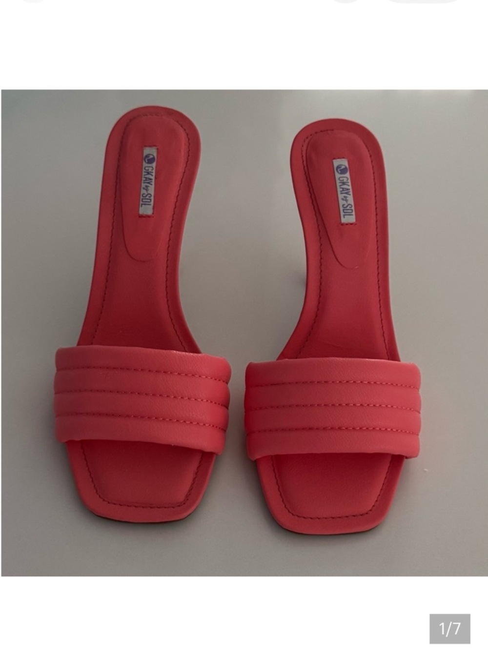Cushion Strap vegan leather  Stiletto Mules coral shade heels size 6 new in box